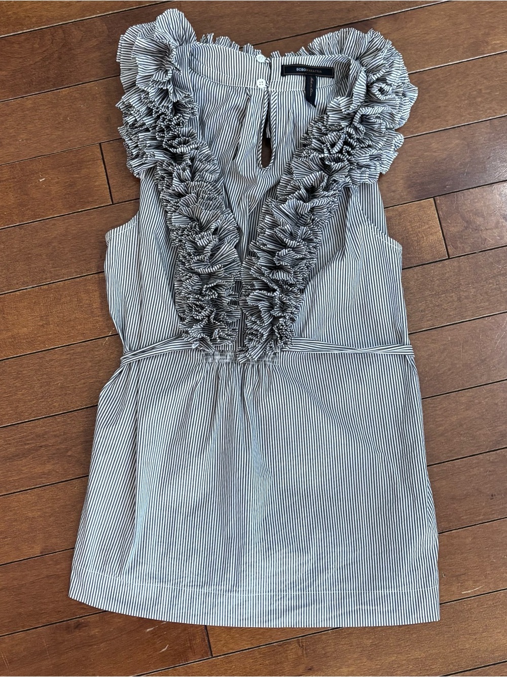 BCBGMaxAzria Black & White Ruffle Striped Blouse